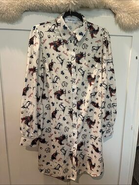 Goldie Lew White Rodeo Print Button-Front dress with pockets